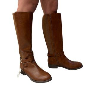 US8 EU39 Womans Faux Leather Riding Knee-High Boots GEORGE, Low Heel